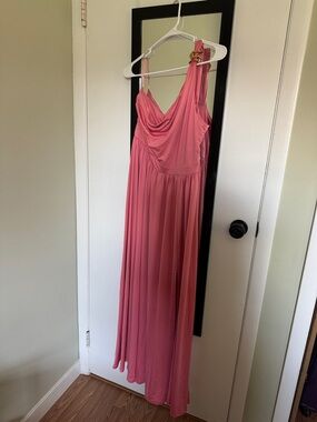 NEVER WORN
Elegant Pink One Shoulder Draped Maxi Dress
